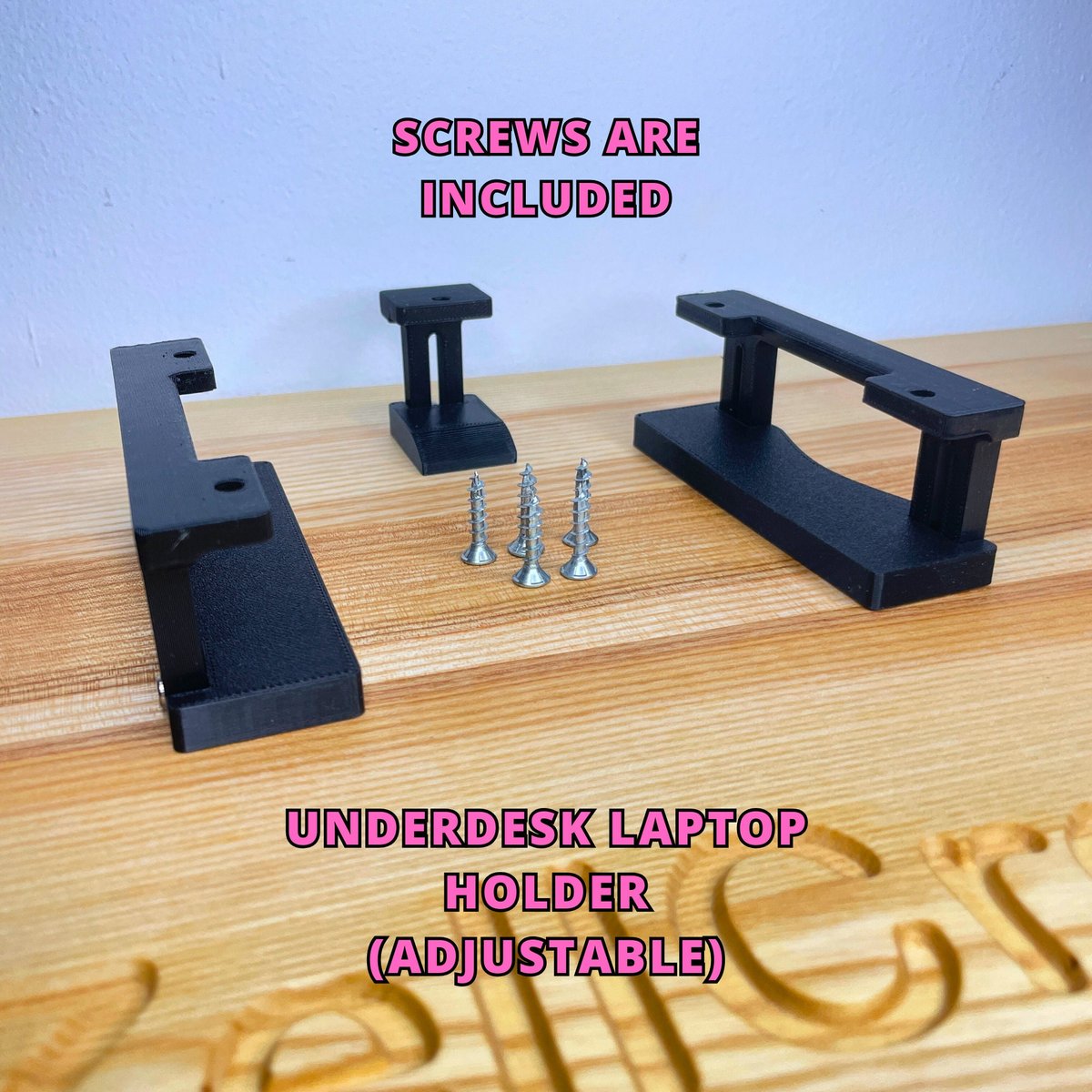 Adjustable 3D Printed Underdesk Laptop Holder - Black/White - Image 2