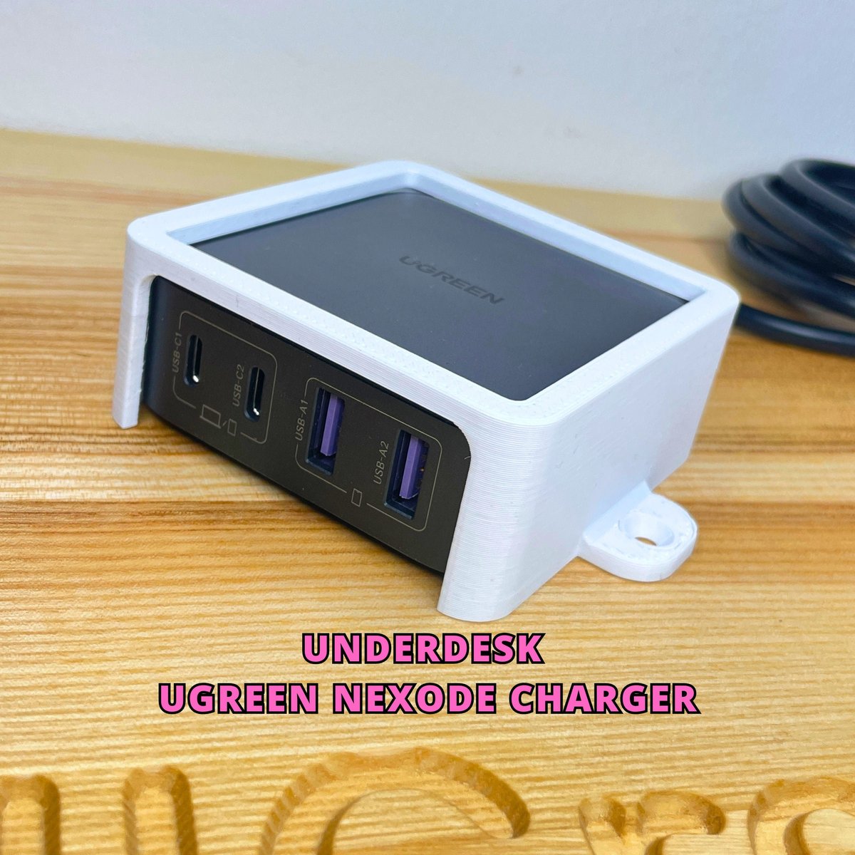 Custom Bracket for UGREEN Nexode 65W and 100W USB C Charger - PLA Mount with Assembly Screws - Image 1
