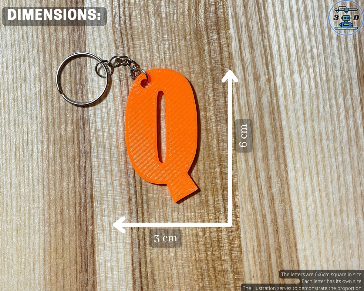 Initial Letter Keychain/Keyring - 3D Printed in Your Choice of Color (A-Z Available) - Image 3