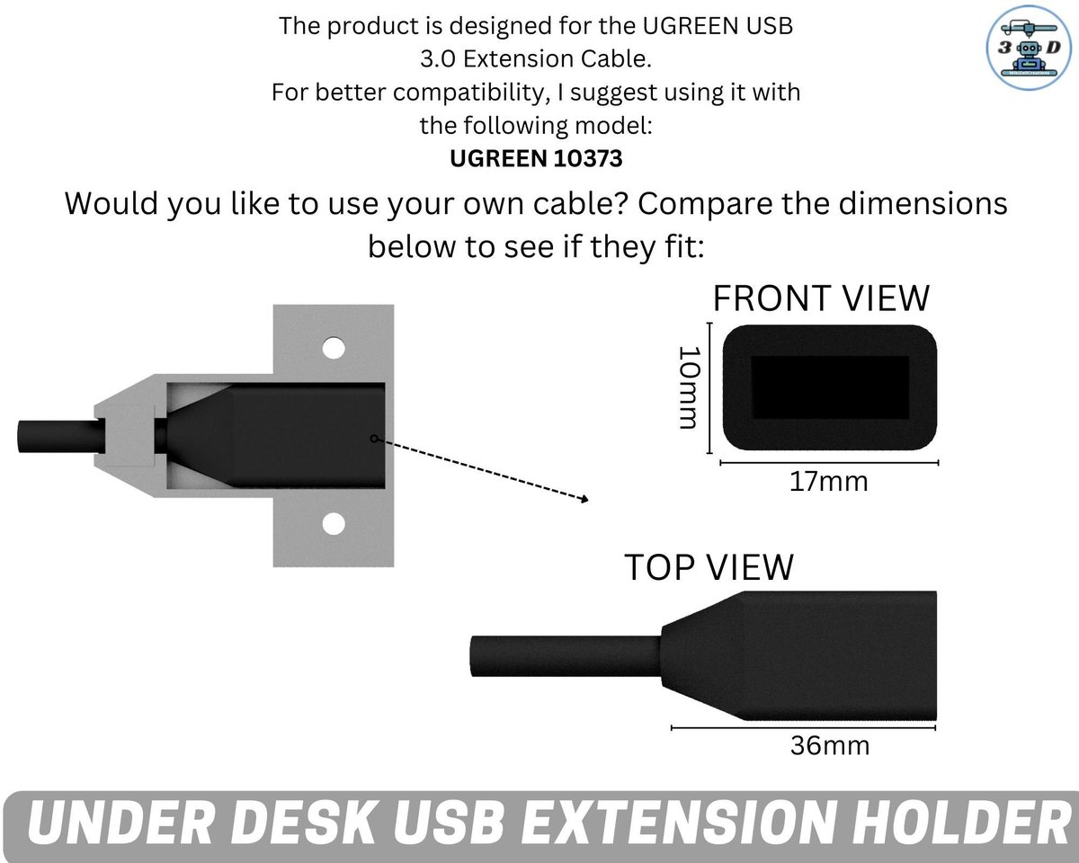 Under Desk USB extension Holder | USB desk organizer | UGREEN usb extension cable holder - Image 5