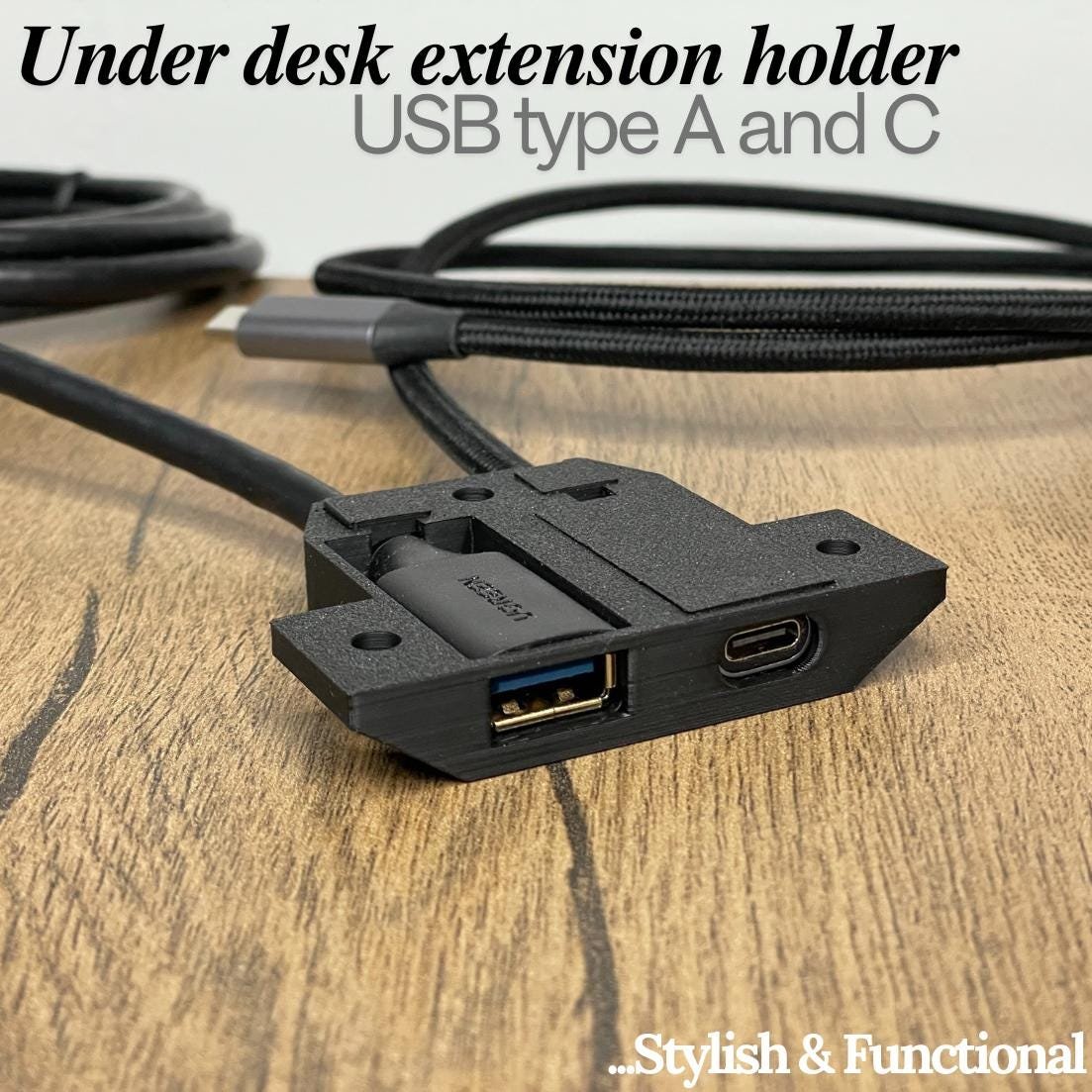 USB-A & USB-C - Dual Under Desk USB Extension Holder | usbdesk organizer | ugreen usb extension cable holder - Image 1