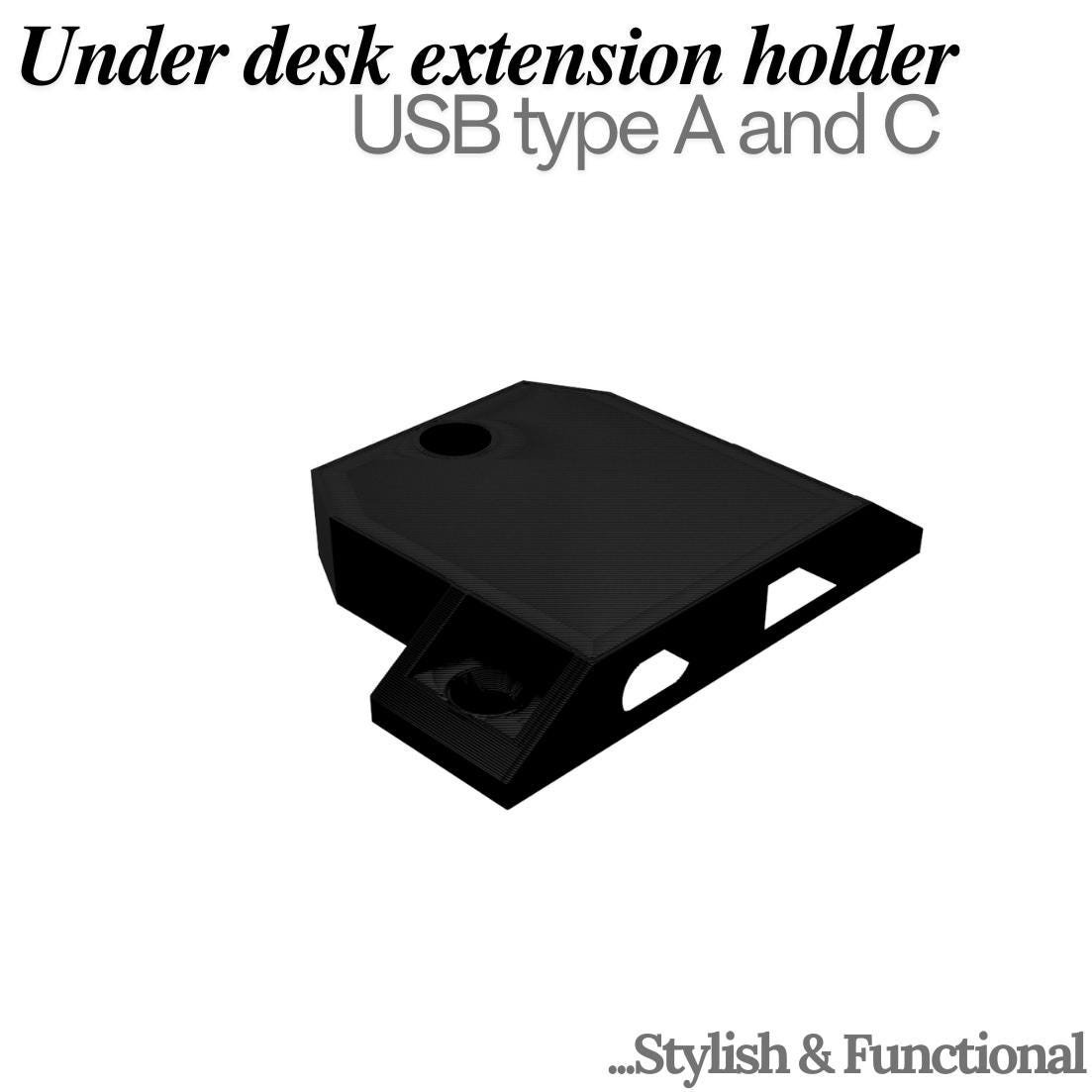 USB-A & USB-C - Dual Under Desk USB Extension Holder | usbdesk organizer | ugreen usb extension cable holder - Image 4