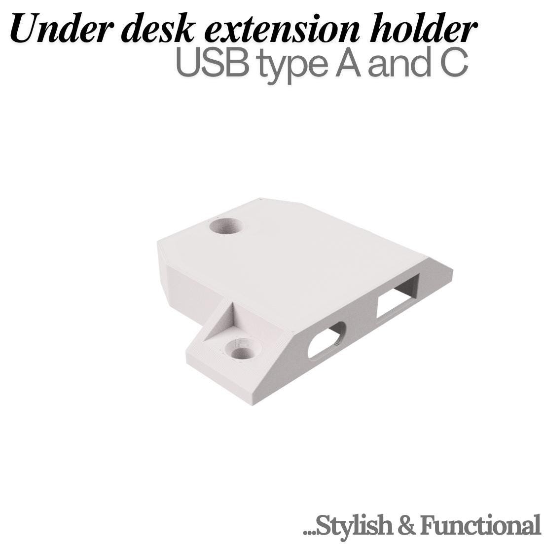 USB-A & USB-C - Dual Under Desk USB Extension Holder | usbdesk organizer | ugreen usb extension cable holder - Image 5