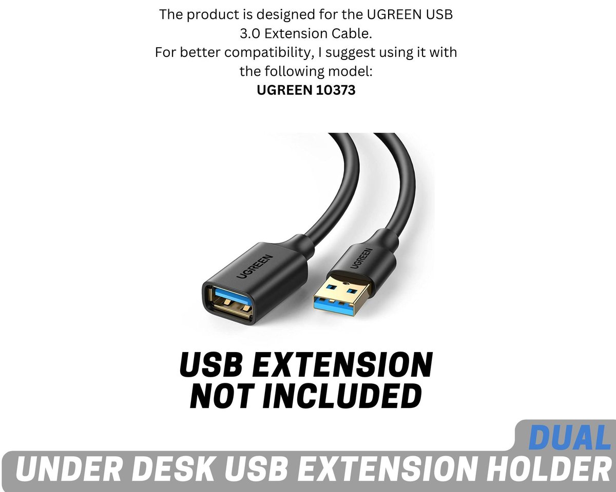 USB-A & USB-C - Dual Under Desk USB Extension Holder | usbdesk organizer | ugreen usb extension cable holder - Image 8