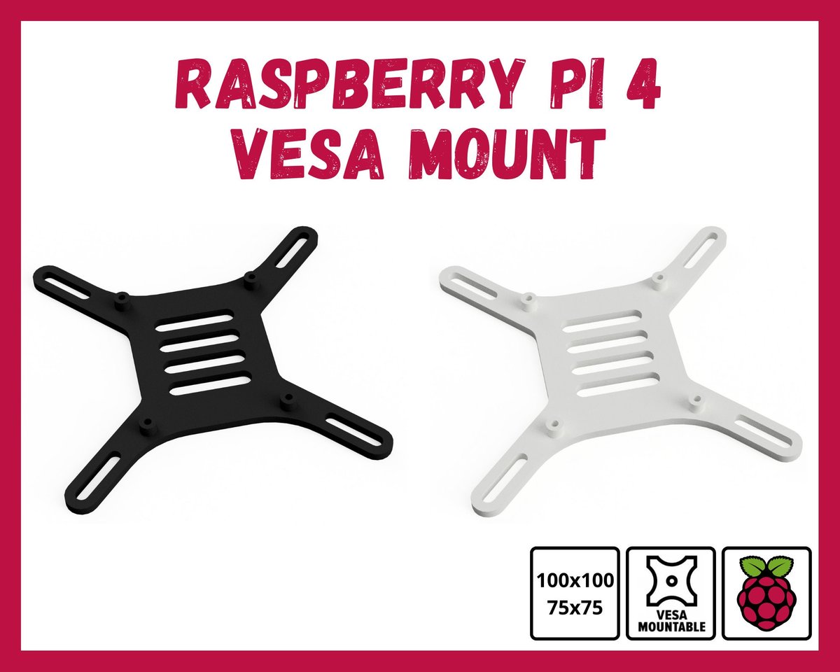 Vesa Mount Adapter for Raspberry Pi compatible with Vesa 100 and Vesa 75 - Image 1