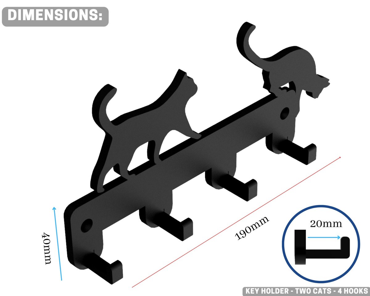 Wall Mount Key Holder Cat shaped (4 Hook Rack) - Image 2